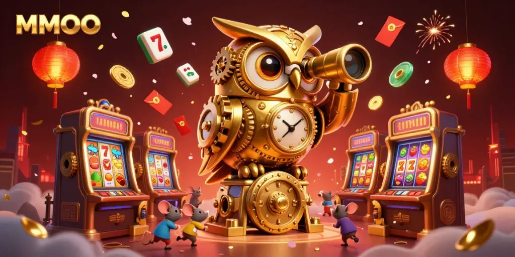 Experience the vibrant MMOO online casino scene with animated elements and rich details.