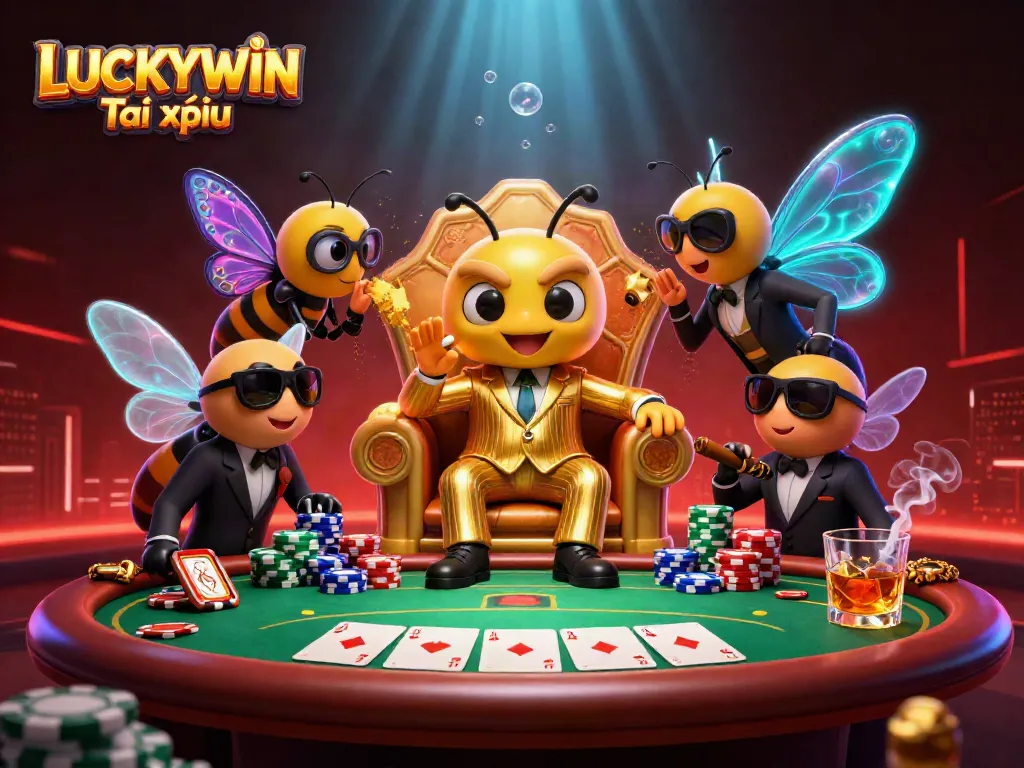 Experience the excitement of LUCKYWIN Tài xỉu with a vivid 3D casino scene full of vibrant characters and rich details.