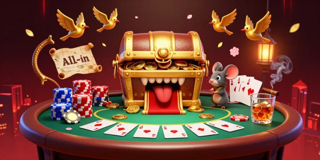 Reveal winning strategies and riches with sv88's vibrant poker table scene featuring a golden treasure chest.