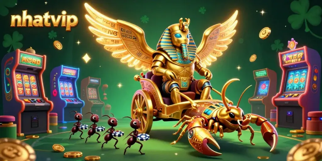 Experience thrilling gameplay at Nhatvip with dynamic casino imagery featuring vibrant characters and slots.