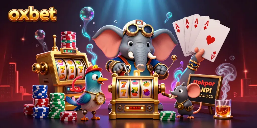 Spin the slots at Oxbet with our vibrant steampunk-themed casino illustration full of excitement.