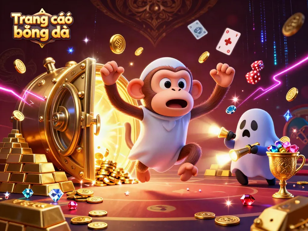 Experience thrilling sports betting with Trang cá độ bóng đá in this dynamic casino illustration featuring golden elements and playful characters.