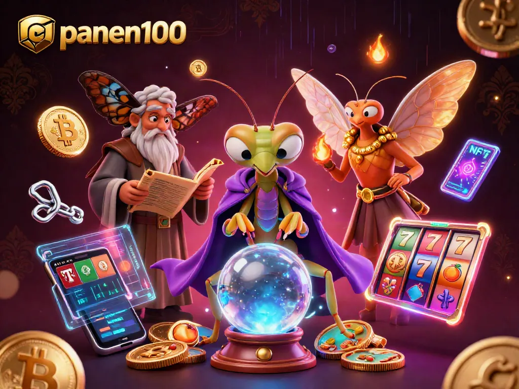 Engage with panen100 as the fortune teller foresees jackpot wins surrounded by vibrant slot game elements.