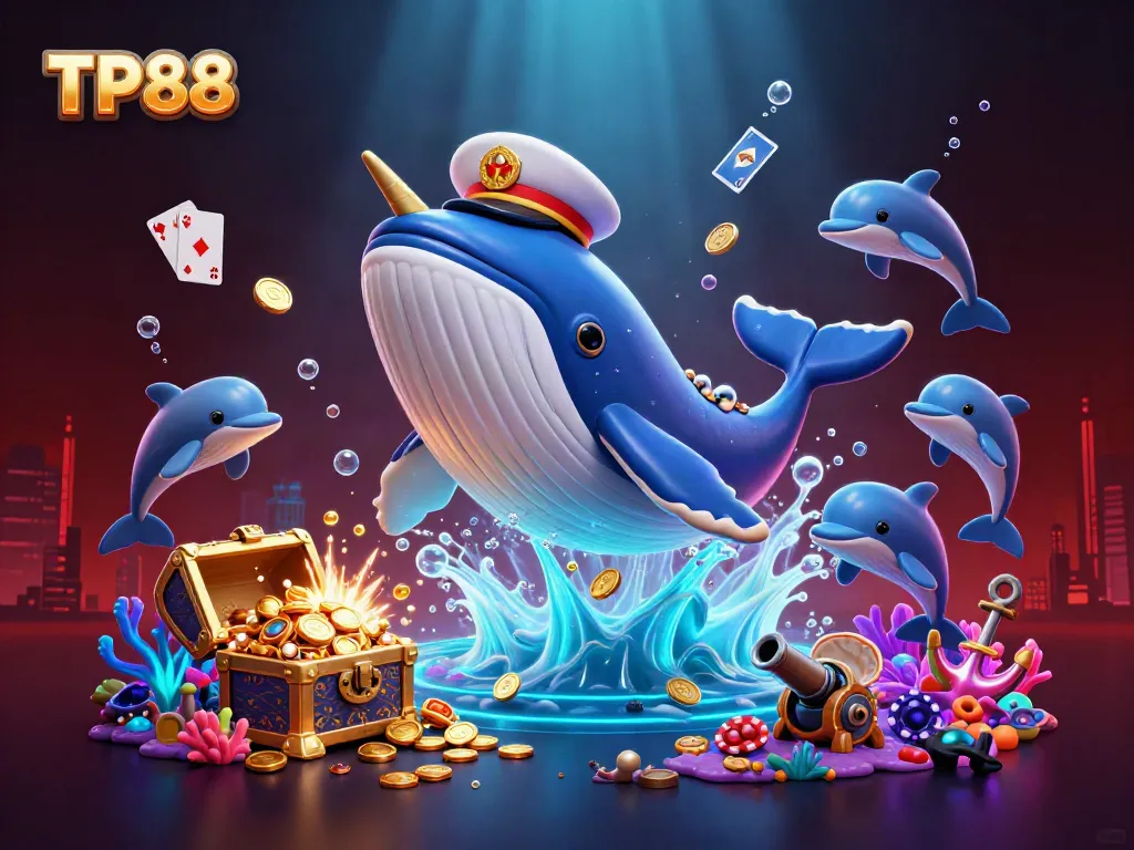 Experience thrilling action with TP88 as a whale and dolphins dive into a treasure-filled underwater world.