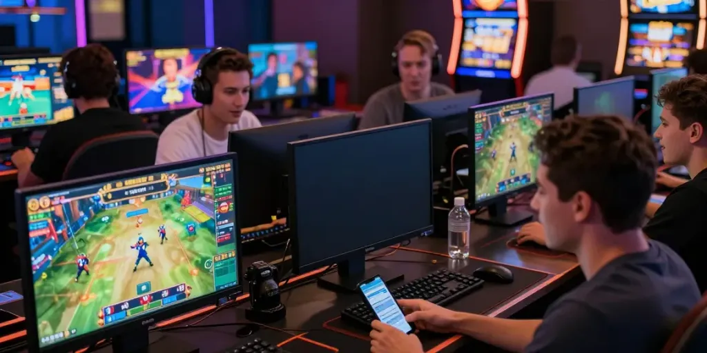 Exciting online betting scene showcasing players engaged in various games at RED88, highlighting vibrant interfaces.