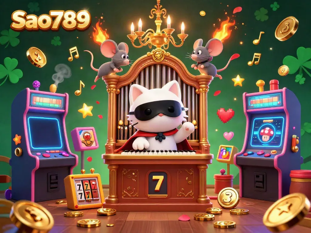 Sao789 Casino: Experience vibrant gaming with slot reels and playful characters in captivating 3D art.