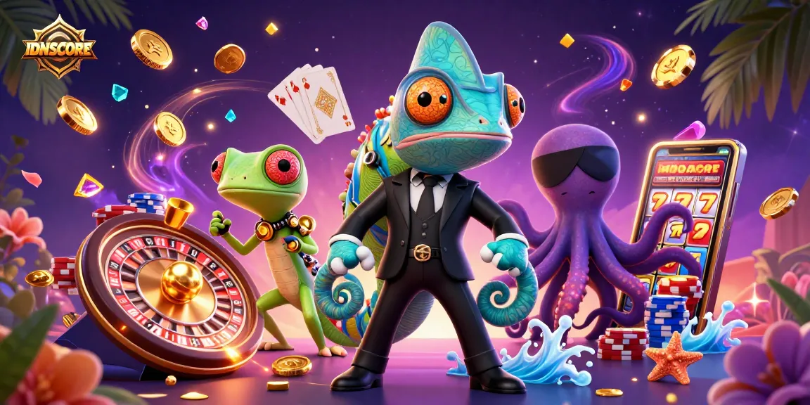 Experience winning strategies at IDNSCORE with dynamic gaming action featuring colorful characters and casino elements.