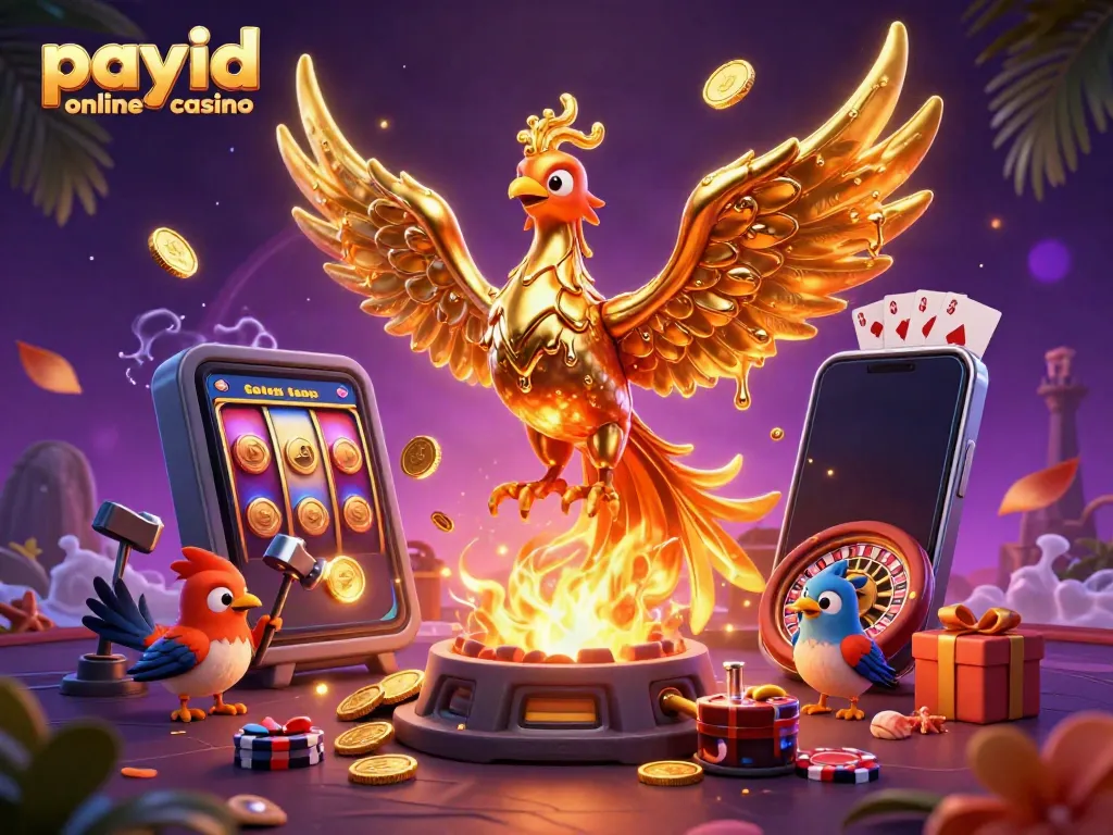 Experience fast deposits with PayID online casino, featuring golden phoenix and vibrant casino elements.