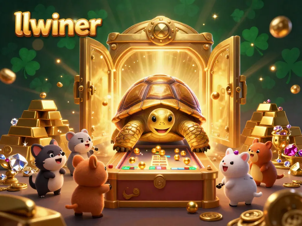 Experience the thrill of gaming at llwiner with a dynamic 3D illustration capturing a golden tortoise pinball machine.