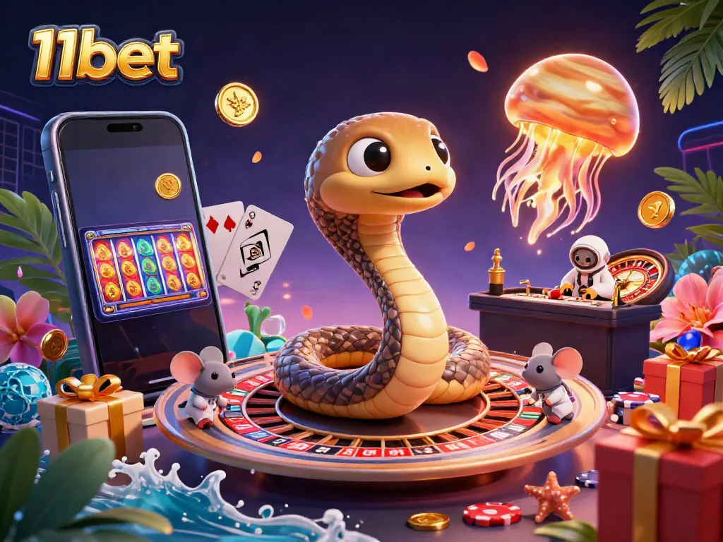 Engage in thrilling gameplay with 11bet as astronaut mice playfully bet around a roulette wheel in a cosmic setting.