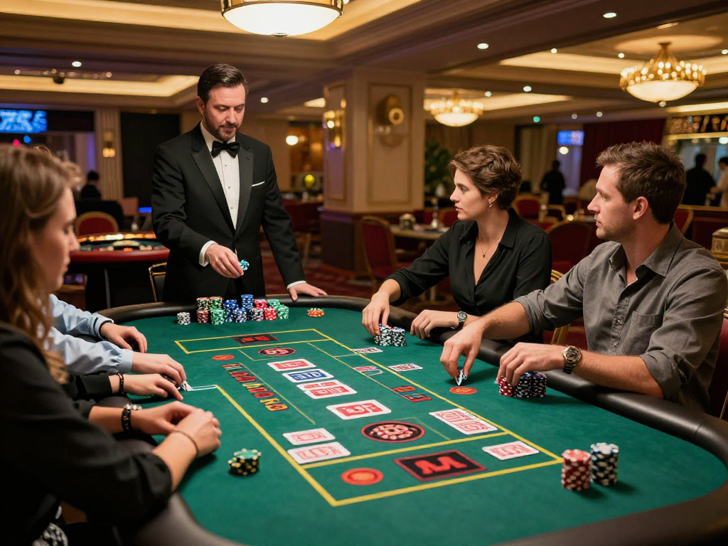 Ambiente di gioco in un casino non aams sicuri con tavoli da poker e roulette